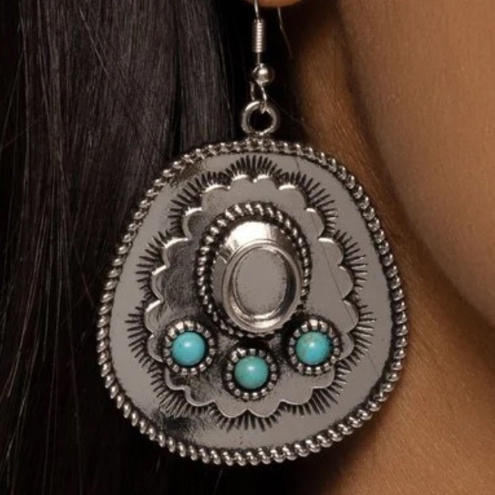 🤠🐎 “COWBOY CHAPERONE” BLUE EARRINGS ~ PAPARAZZI❗️🐎🤠 RODEO TIME❗️ - Picture 3 of 5